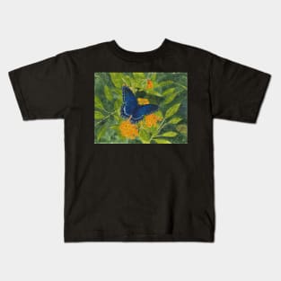 Blue Butterfly Watercolor and Ink Batik Kids T-Shirt